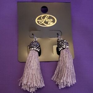 Designs By Liza Kim Purple Tassel Dangle Earrings Metallic Rhinestone Cap